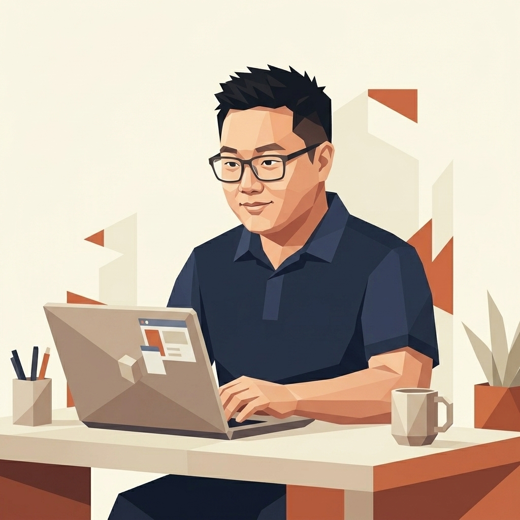 Bruce Vu coding at desk